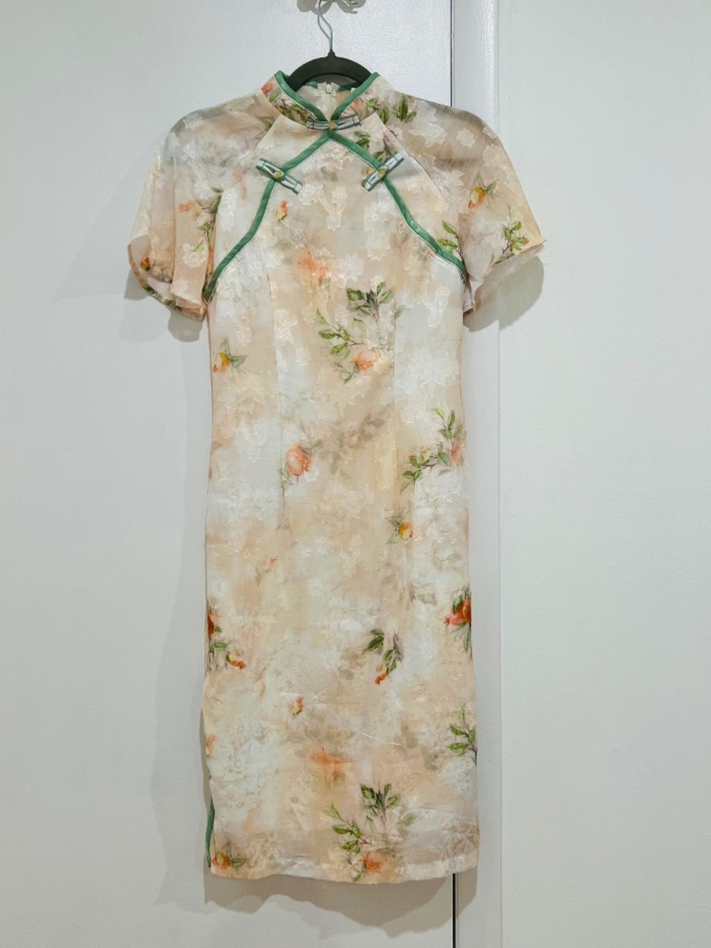Modern Floral Qipao Cheongsam Dress | Elegant Lace Mesh | Chinese Size M (Fits U